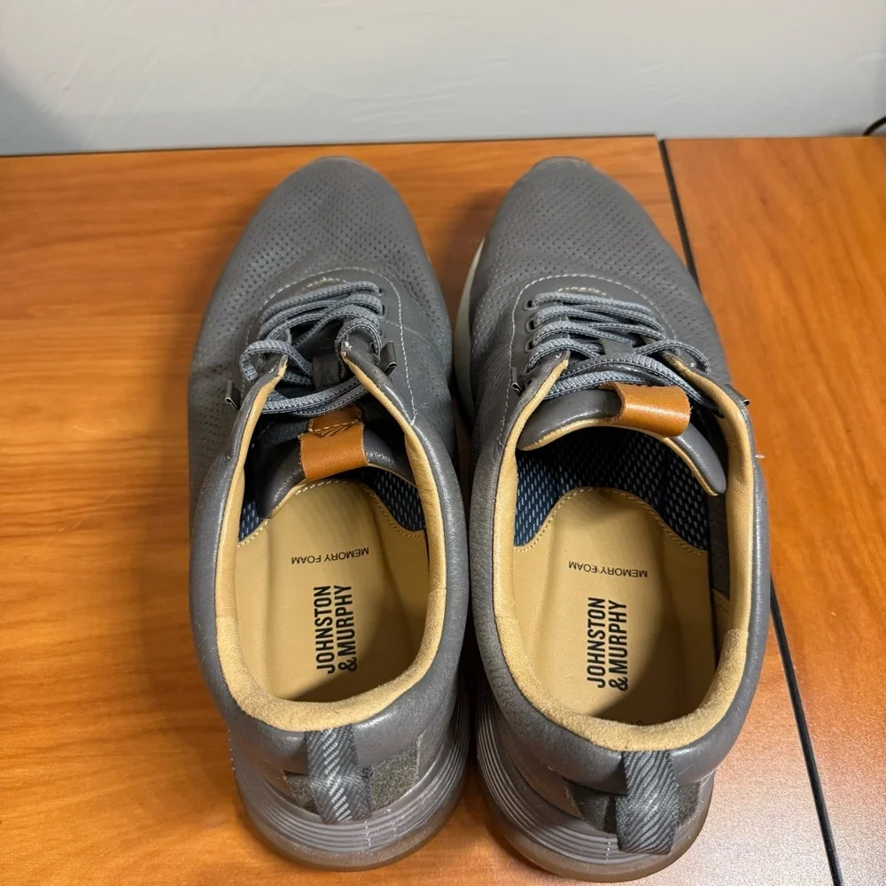 Johnston & Murphy Kinnon Perforated Jogger Grey Full Grain Sneaker Shoe Casual 9